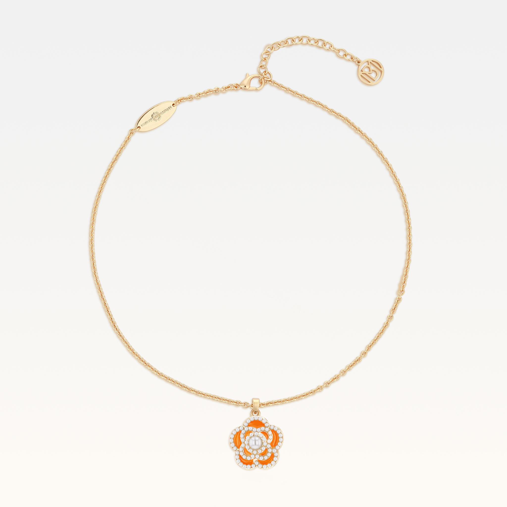 MB Signature Gold-Plated Luxury Orange Camélia Pearl Necklace