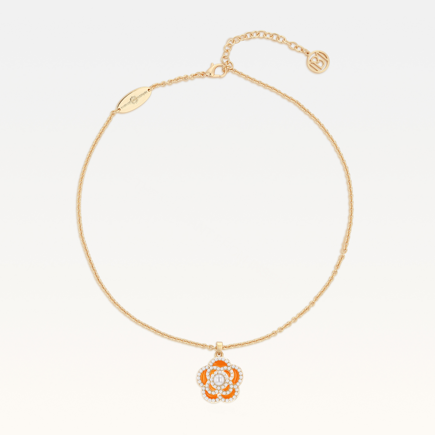 MB Signature Gold-Plated Luxury Orange Camélia Pearl Necklace