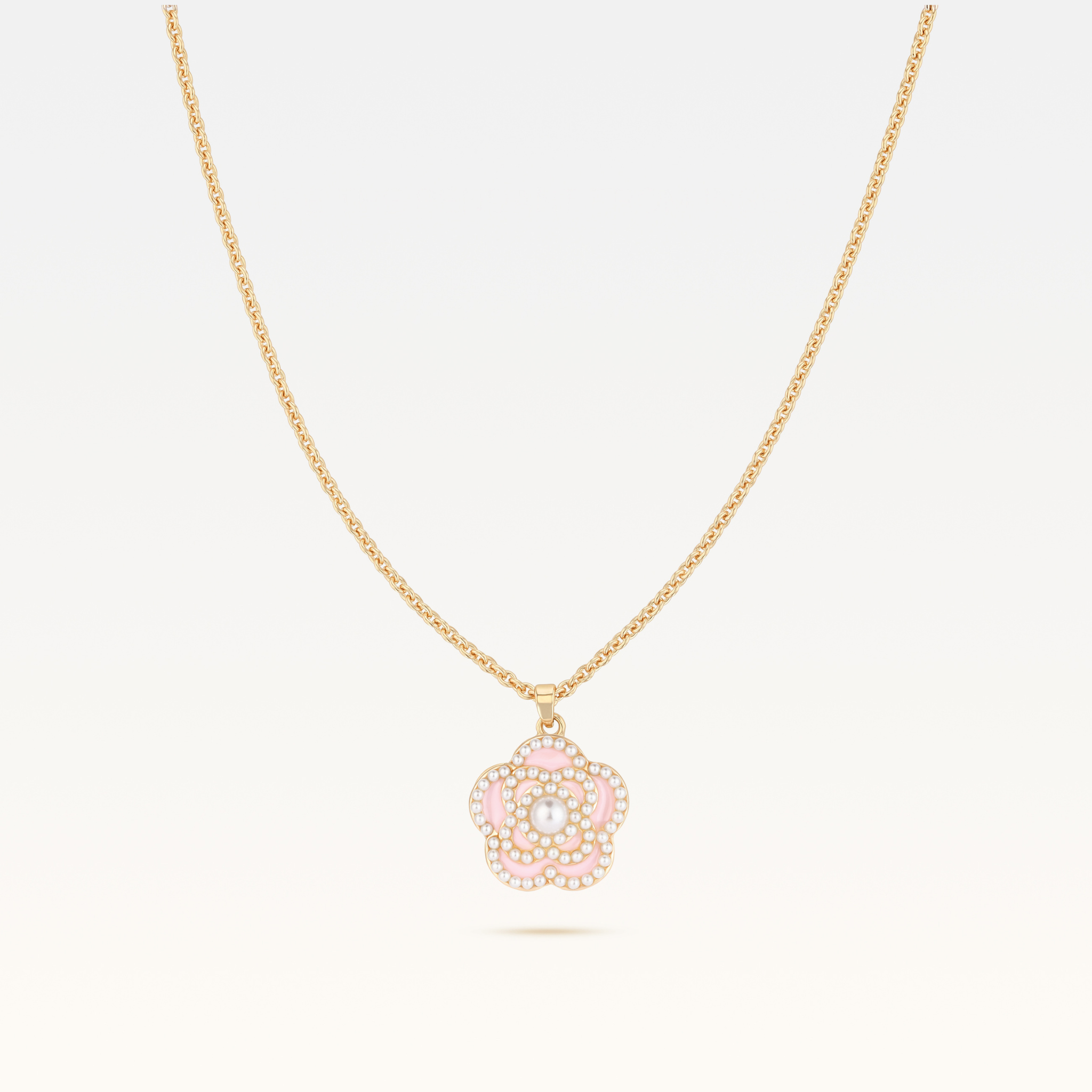 MB Signature Gold-Plated Blush Rose Camélia Pearl Necklace