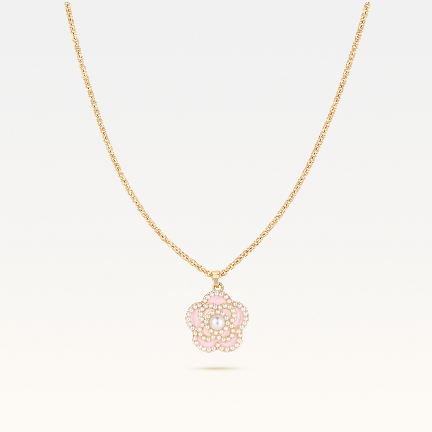 MB Signature Gold-Plated Blush Rose Camélia Pearl Necklace