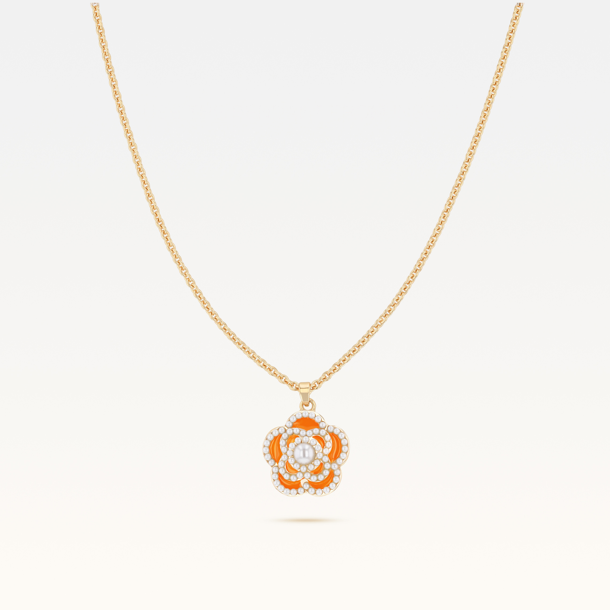 MB Signature Gold-Plated Luxury Orange Camélia Pearl Necklace