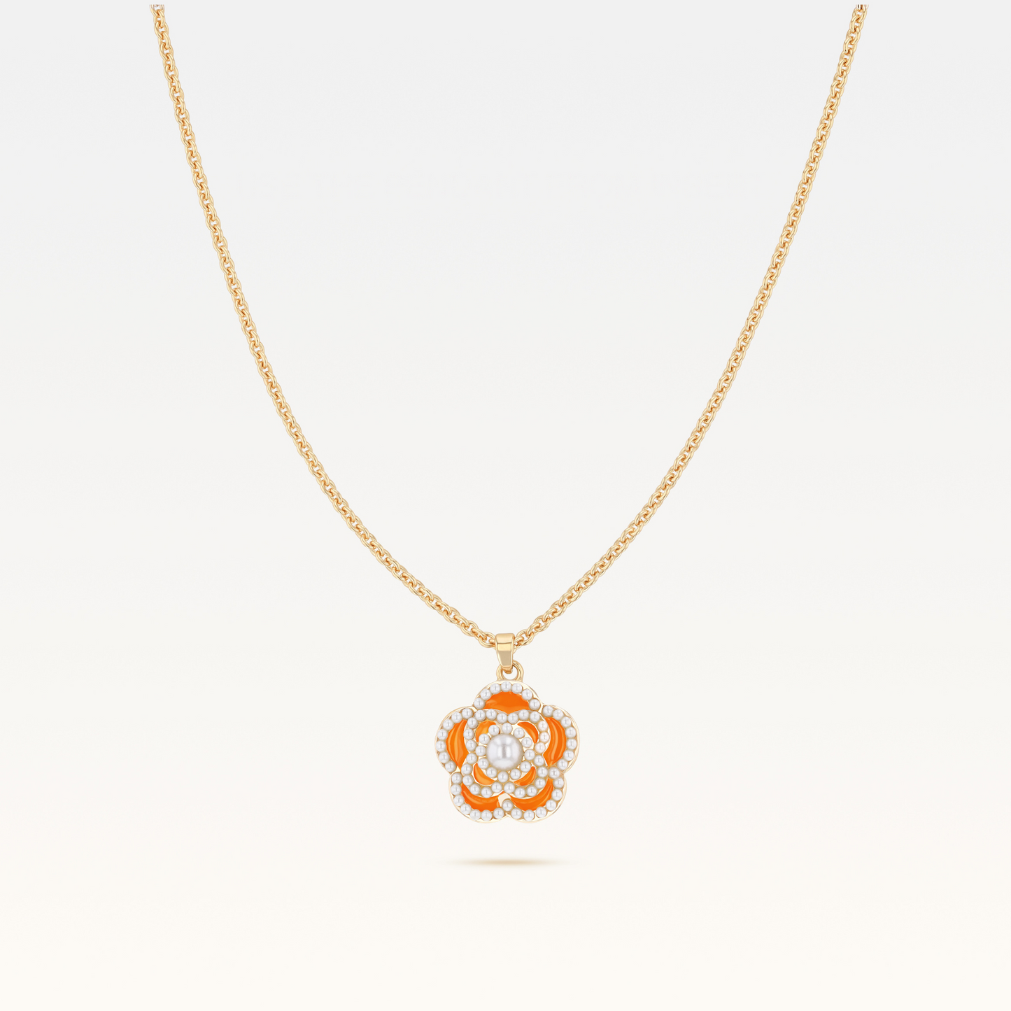 MB Signature Gold-Plated Luxury Orange Camélia Pearl Necklace