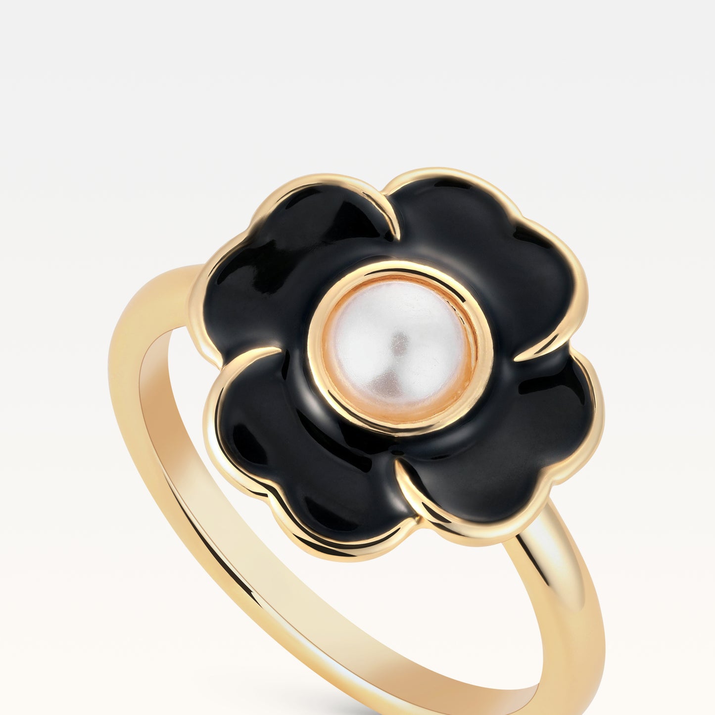MB Côte d'Azur Gold-Plated Noir Trèfle Pearl Ring