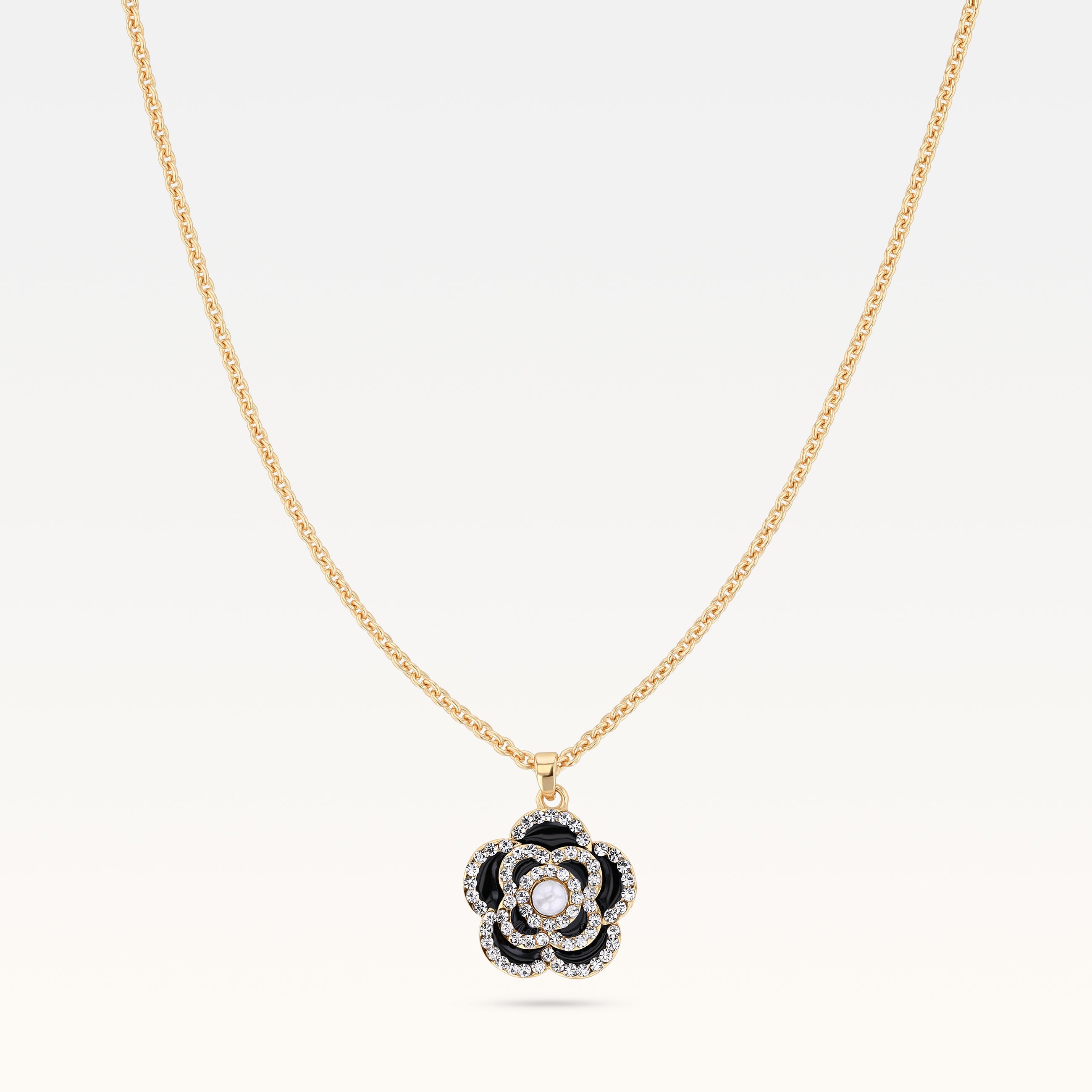 MB Côte d'Azur Gold-Plated Noir Camélia Crystal Necklace
