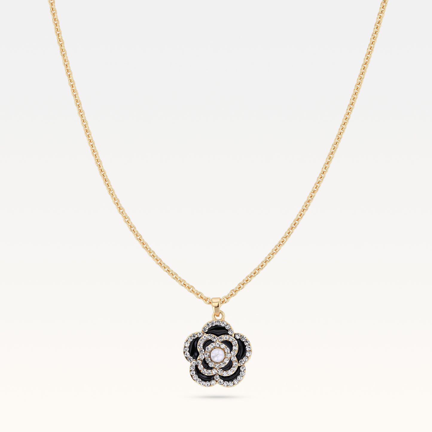 MB Côte d'Azur Gold-Plated Noir Camélia Crystal Necklace
