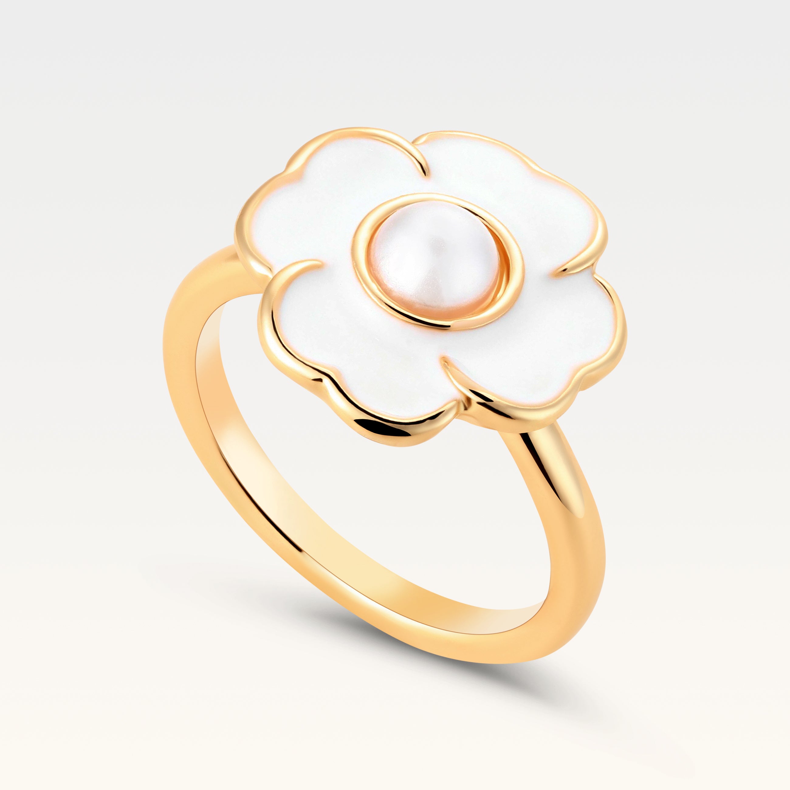 MB Côte d'Azur Gold-Plated Blanc Trèfle Pearl Ring