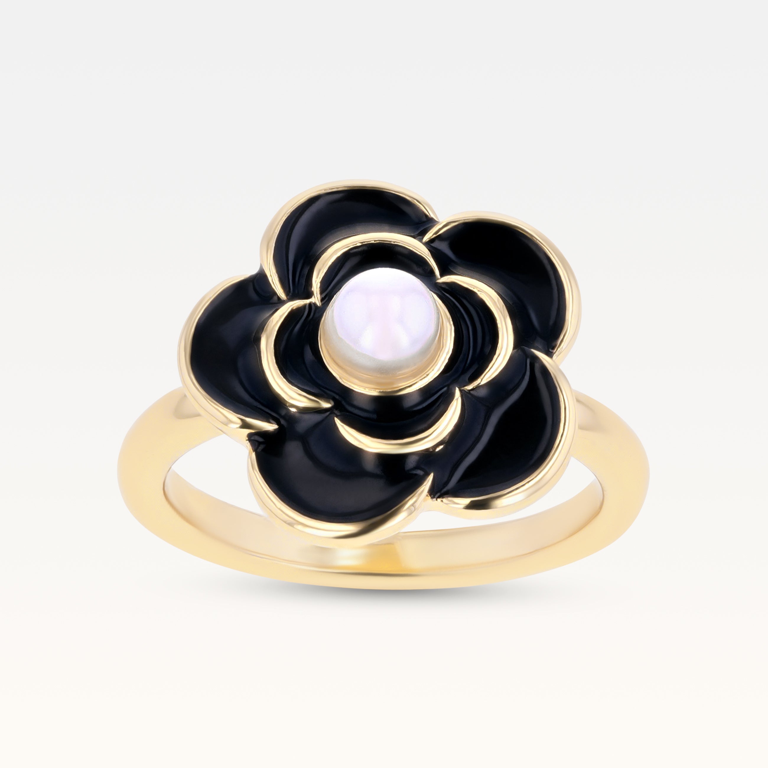 MB Côte d'Azur Gold-Plated Noir Camélia Pearl Ring