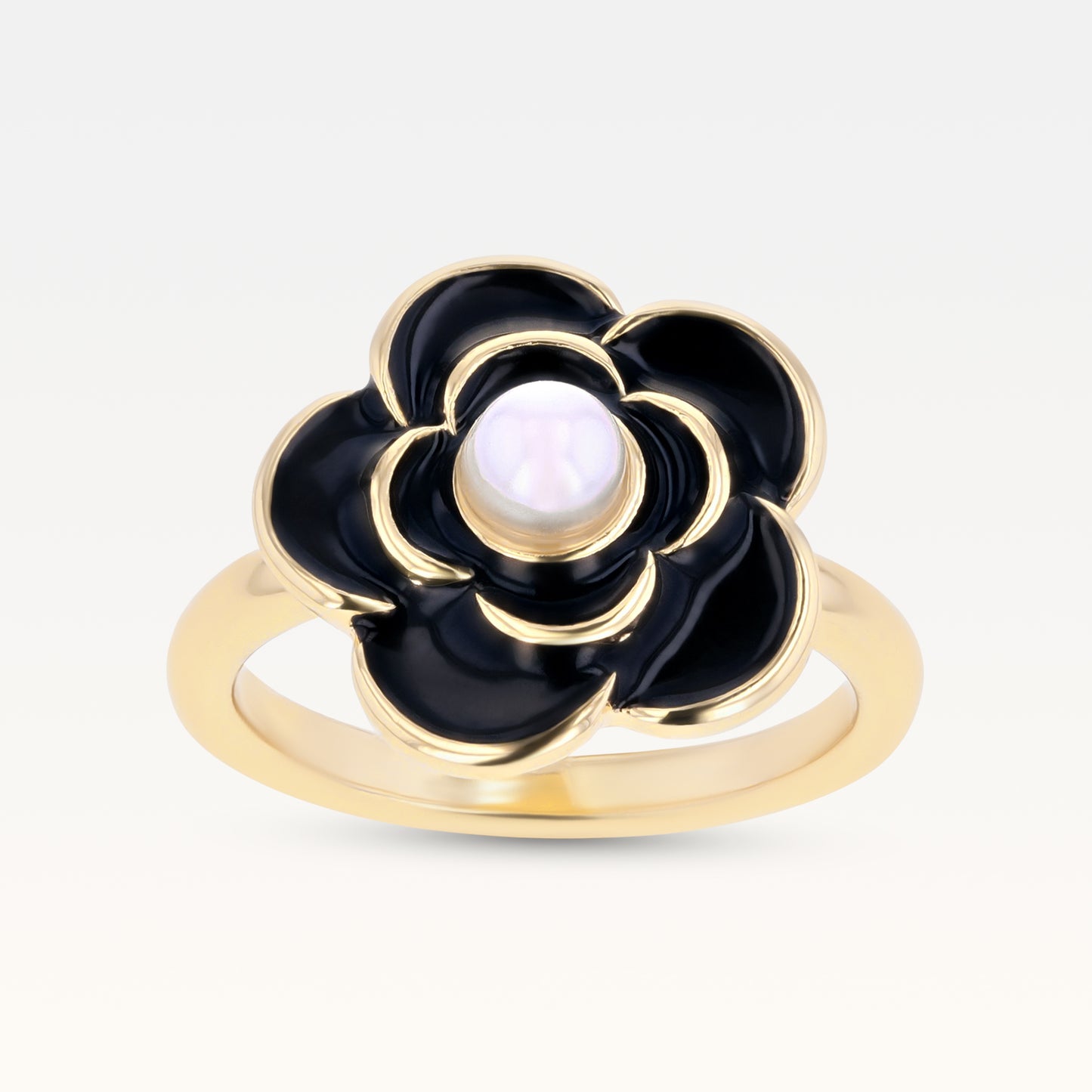 MB Côte d'Azur Gold-Plated Noir Camélia Pearl Ring