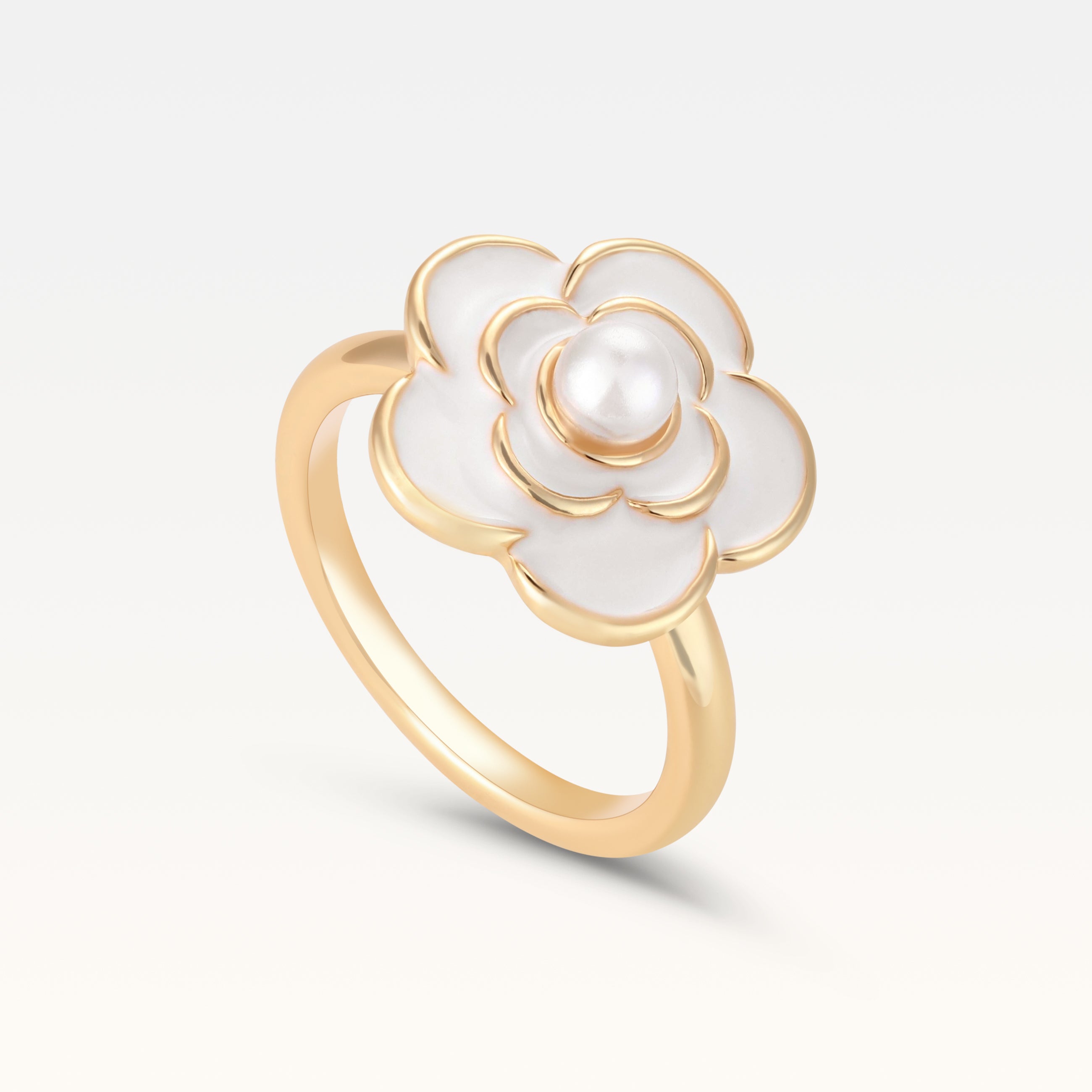 MB Côte d'Azur Gold-Plated Blanc Camélia Pearl Ring