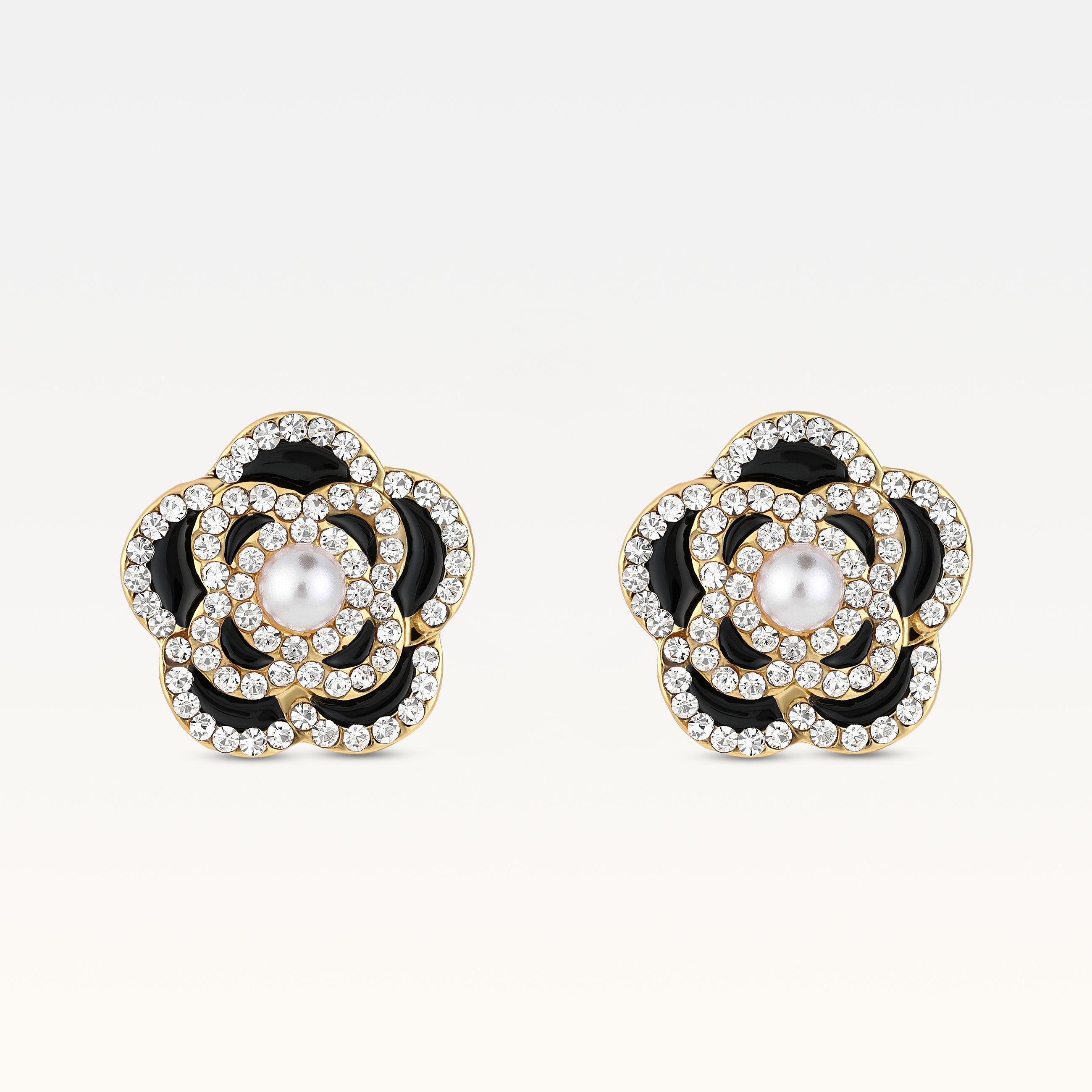 MB Côte d'Azur Gold-plated Noir Camélia Crystal Earrings