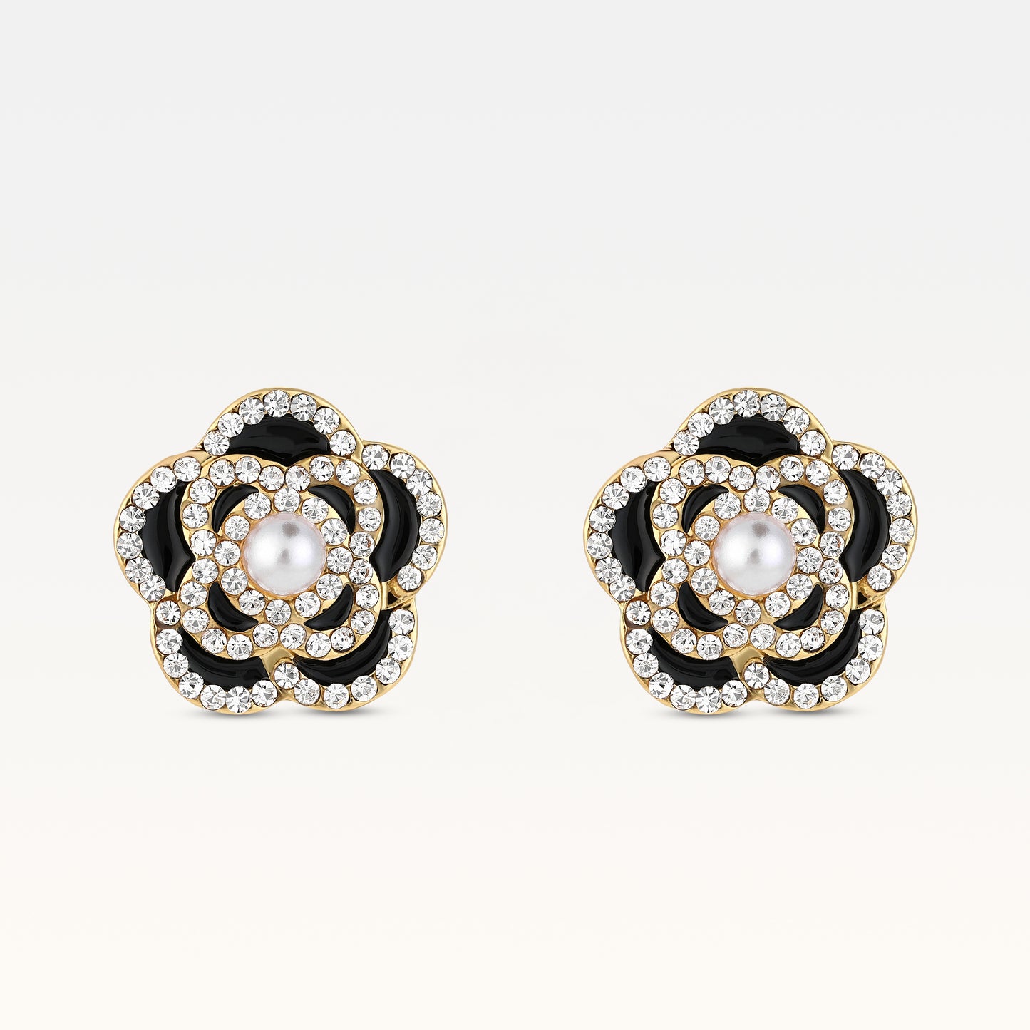 MB Côte d'Azur Gold-plated Noir Camélia Crystal Earrings
