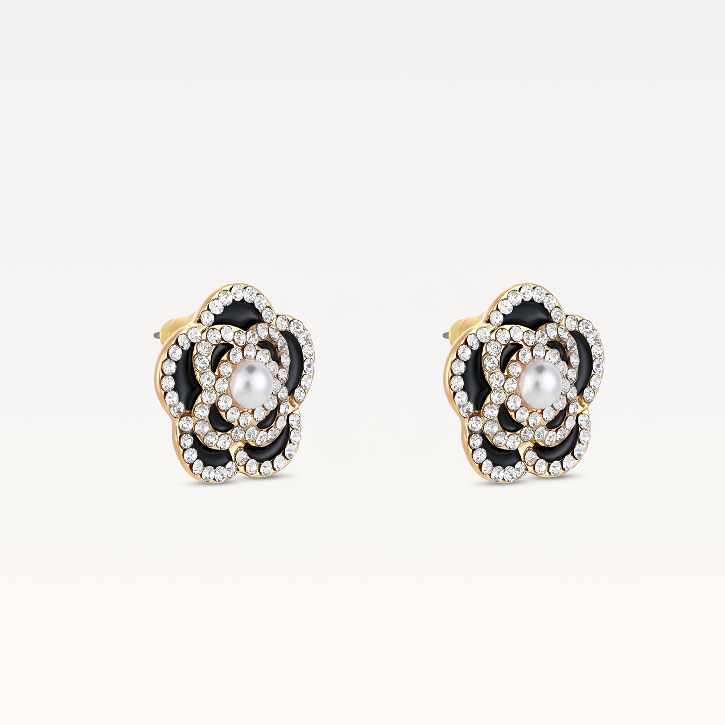 MB Côte d'Azur Gold-plated Noir Camélia Crystal Earrings