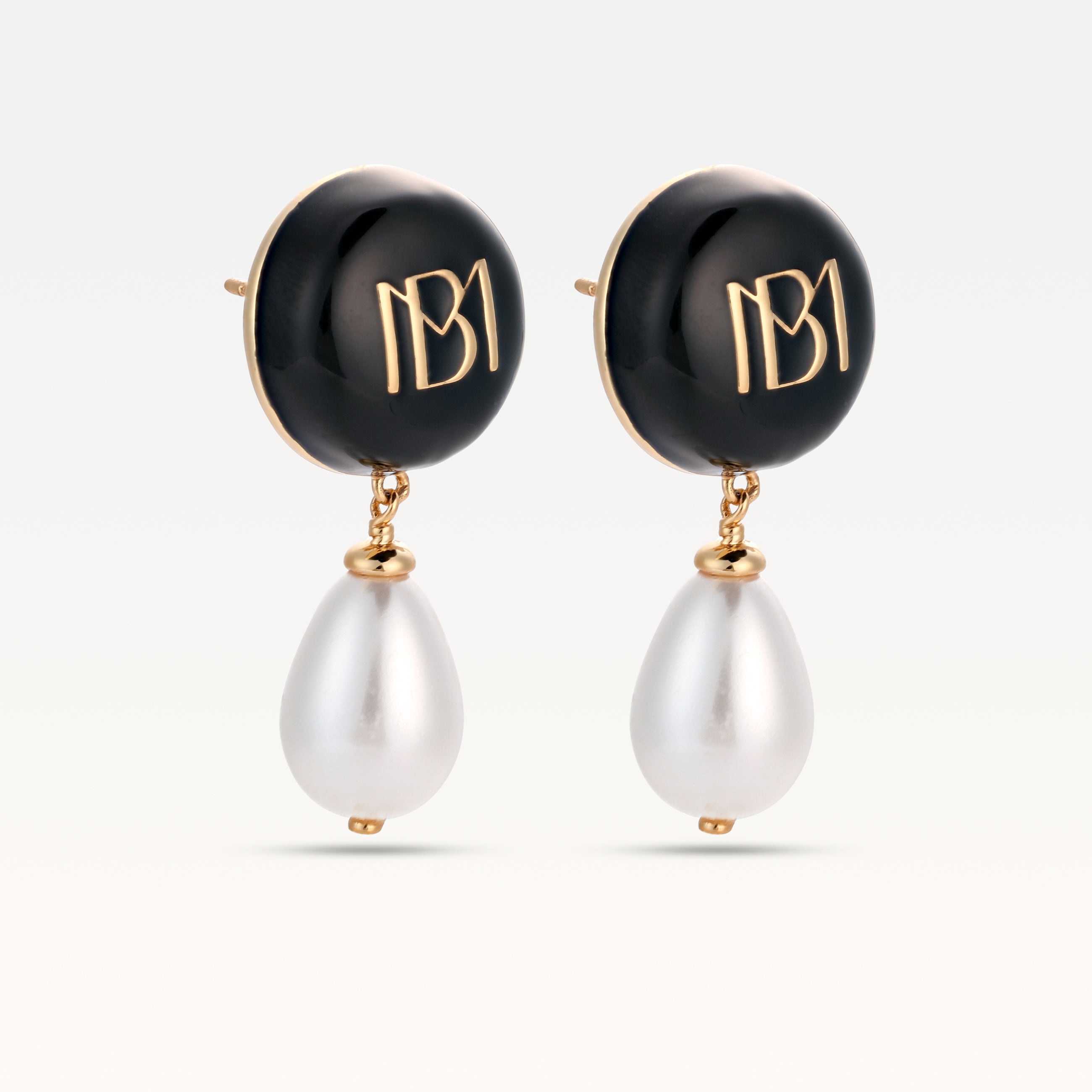 MB Signature Gold Plated Noir Pearl Drops