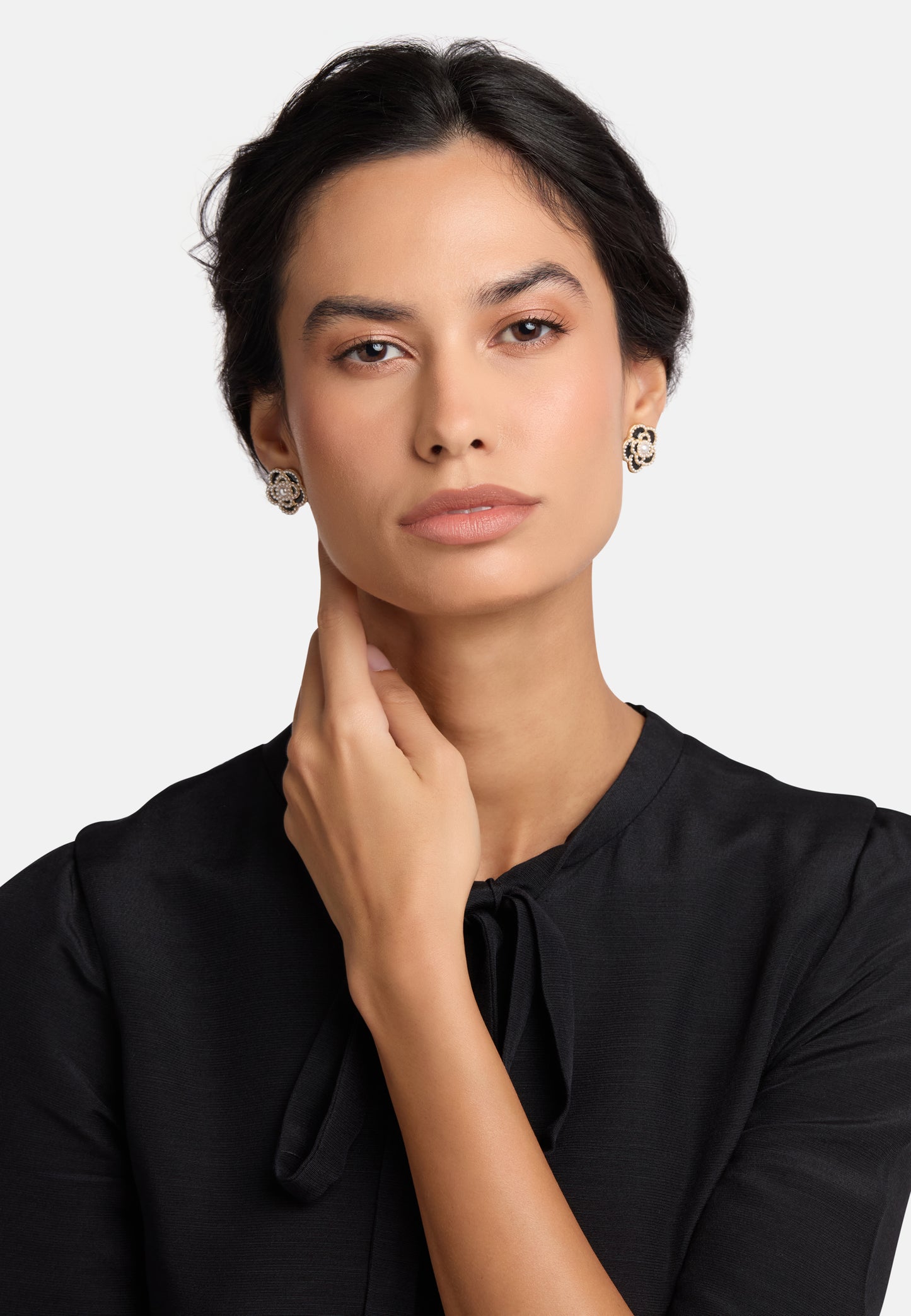 MB Signature Gold-Plated Noir Camelia Earrings