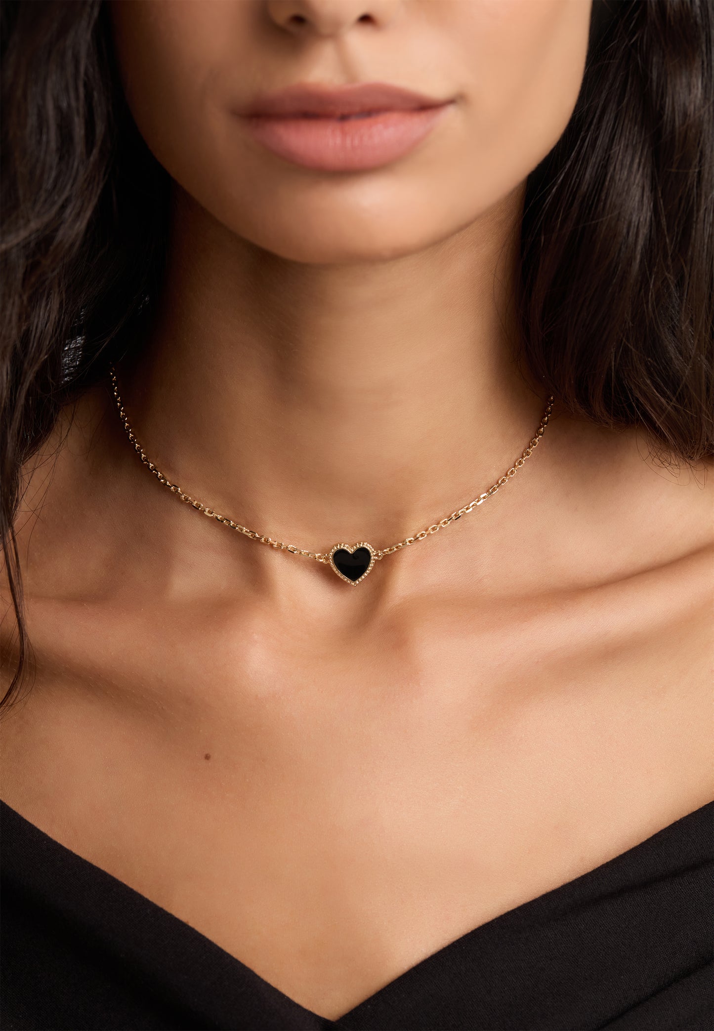 MB Maeva Gold-Plated Black Heart Necklace