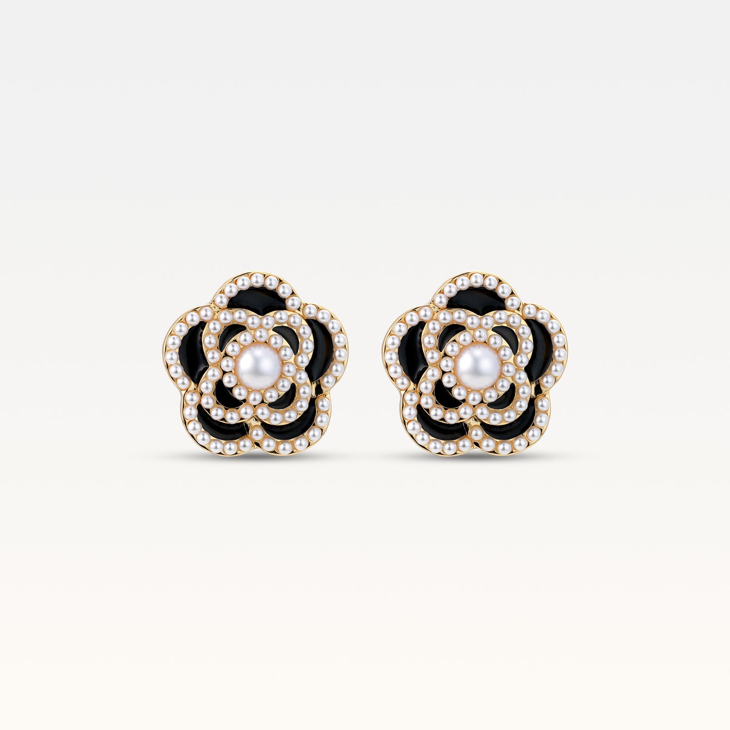 Camelia Flower Pearl Stud Clip - Black