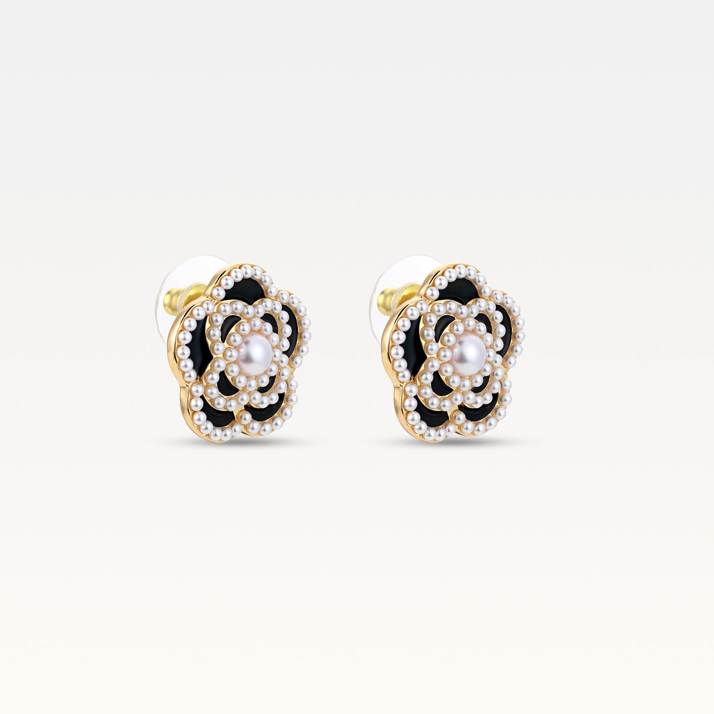 Camelia Flower Pearl Stud Clip - Black