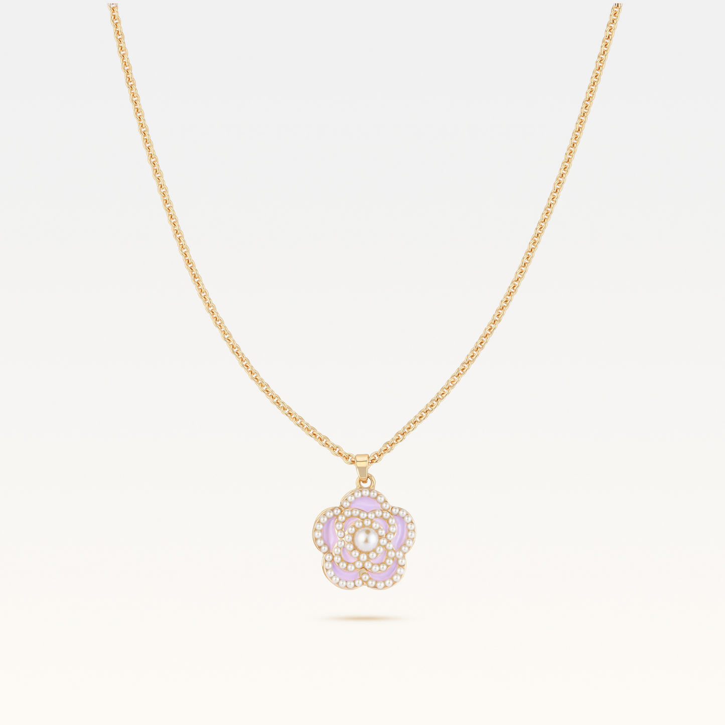 MB Signature Gold-Plated Lavender Mist Camélia Pearl Necklace
