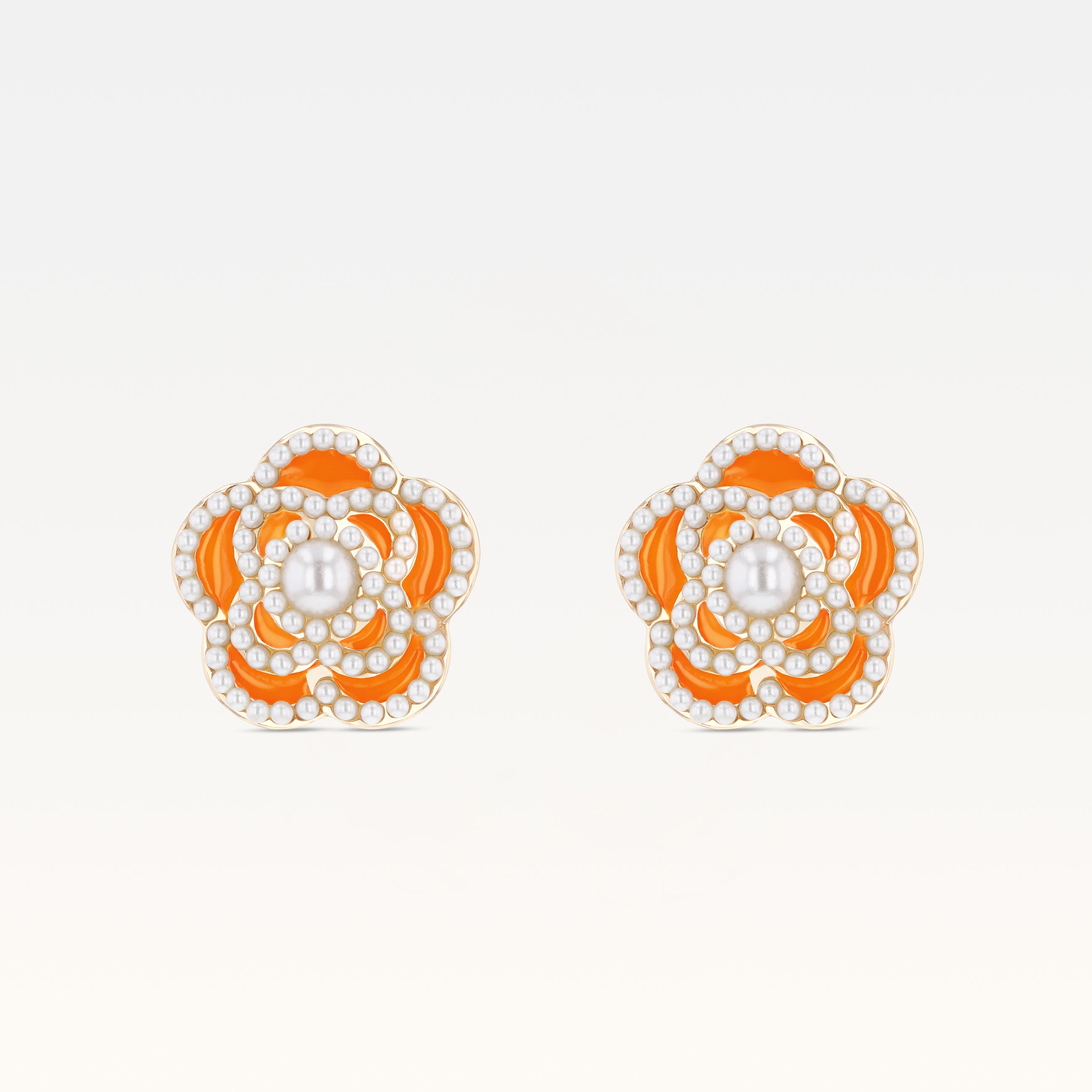 MB Côte d'Azur Gold-Plated Vibrant Luxury Orange Camélia Earrings