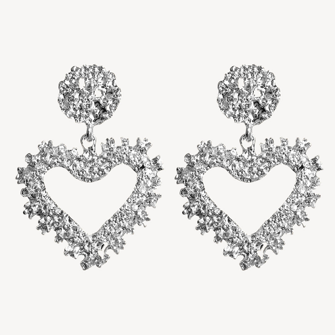 Amelia Crystal Heart Earrings - Silver