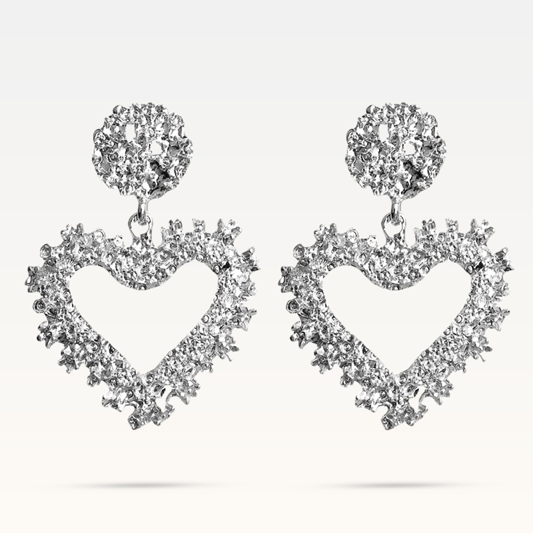 Amelia Crystal Heart Earrings - Silver