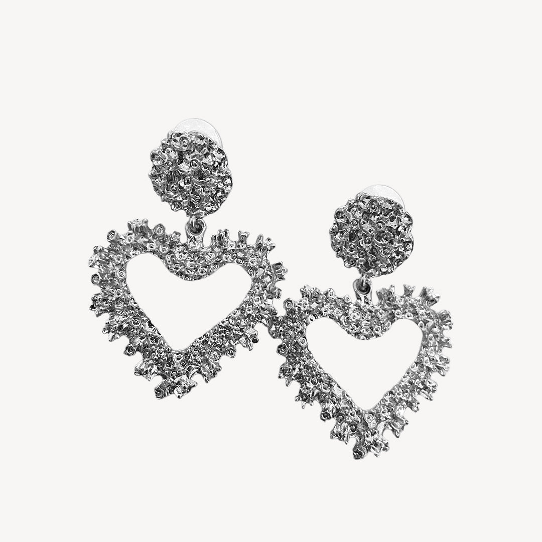 Amelia Crystal Heart Earrings - Silver