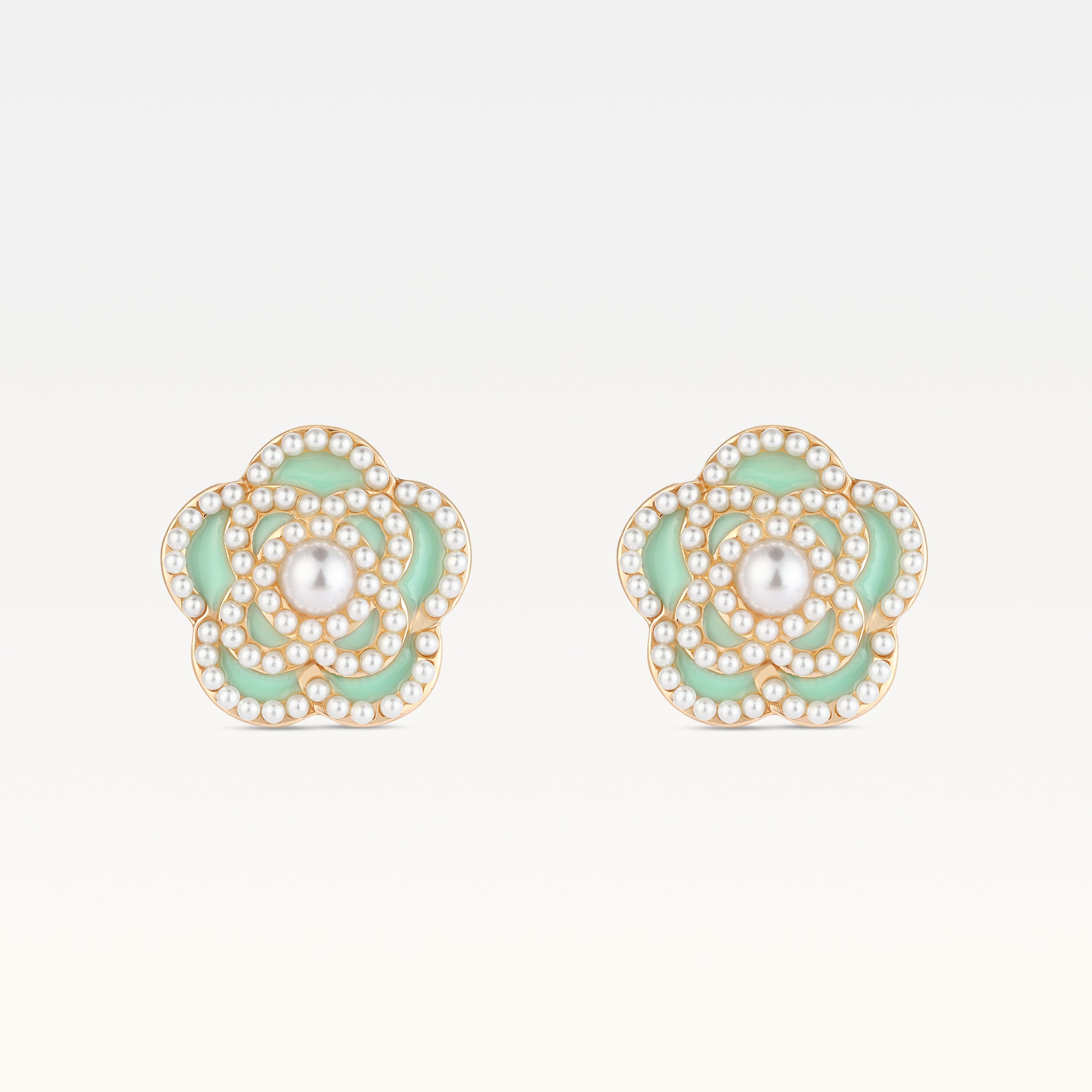 MB Côte d'Azur Gold-Plated Mint Créme Camélia Earrings