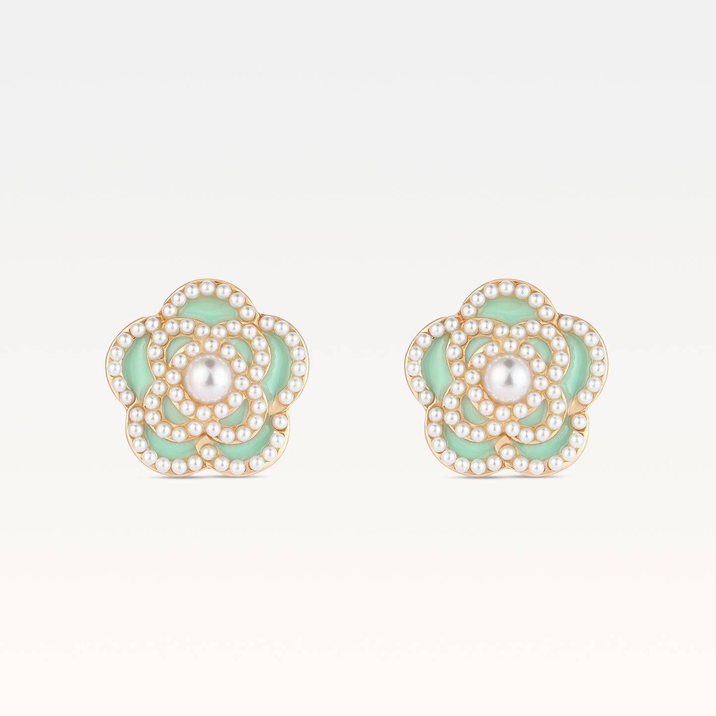 MB Côte d'Azur Gold-Plated Mint Créme Camélia Earrings