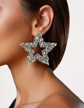 Crystal Star Earrings - Silver