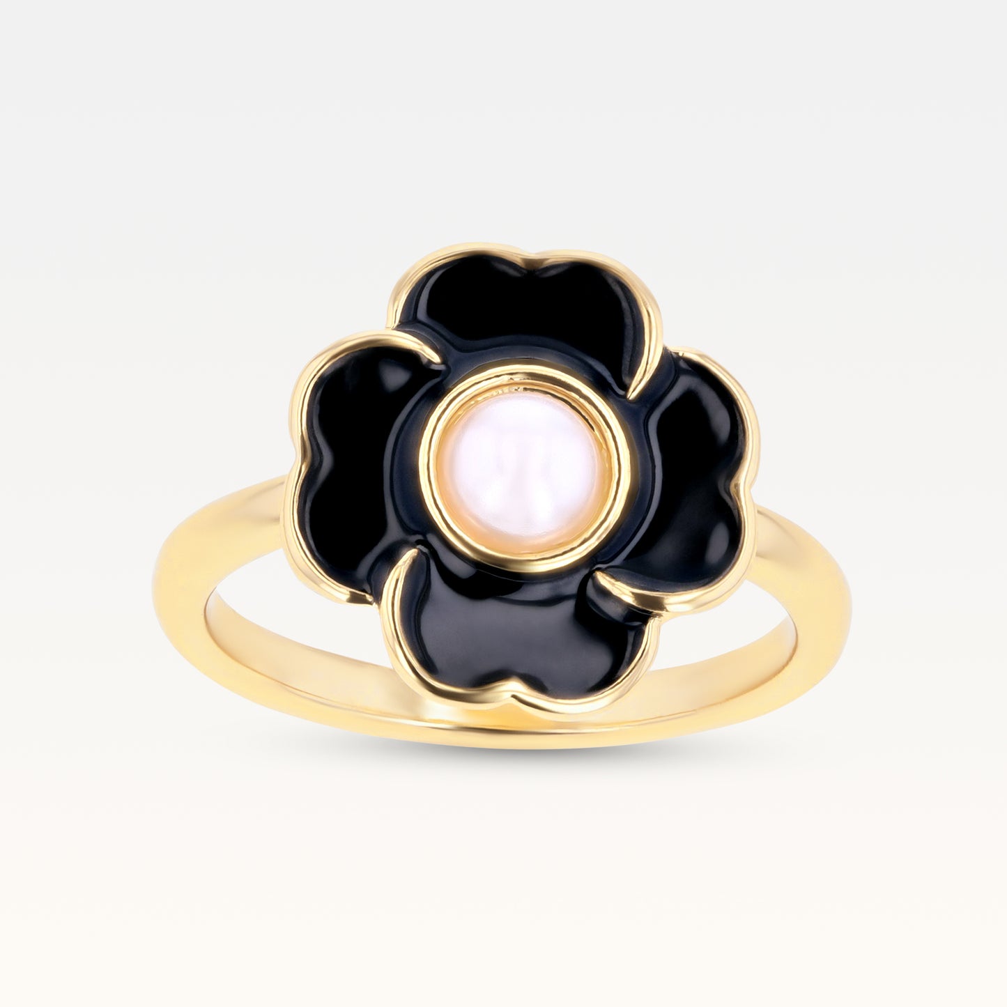 MB Côte d'Azur Gold-Plated Noir Trèfle Pearl Ring