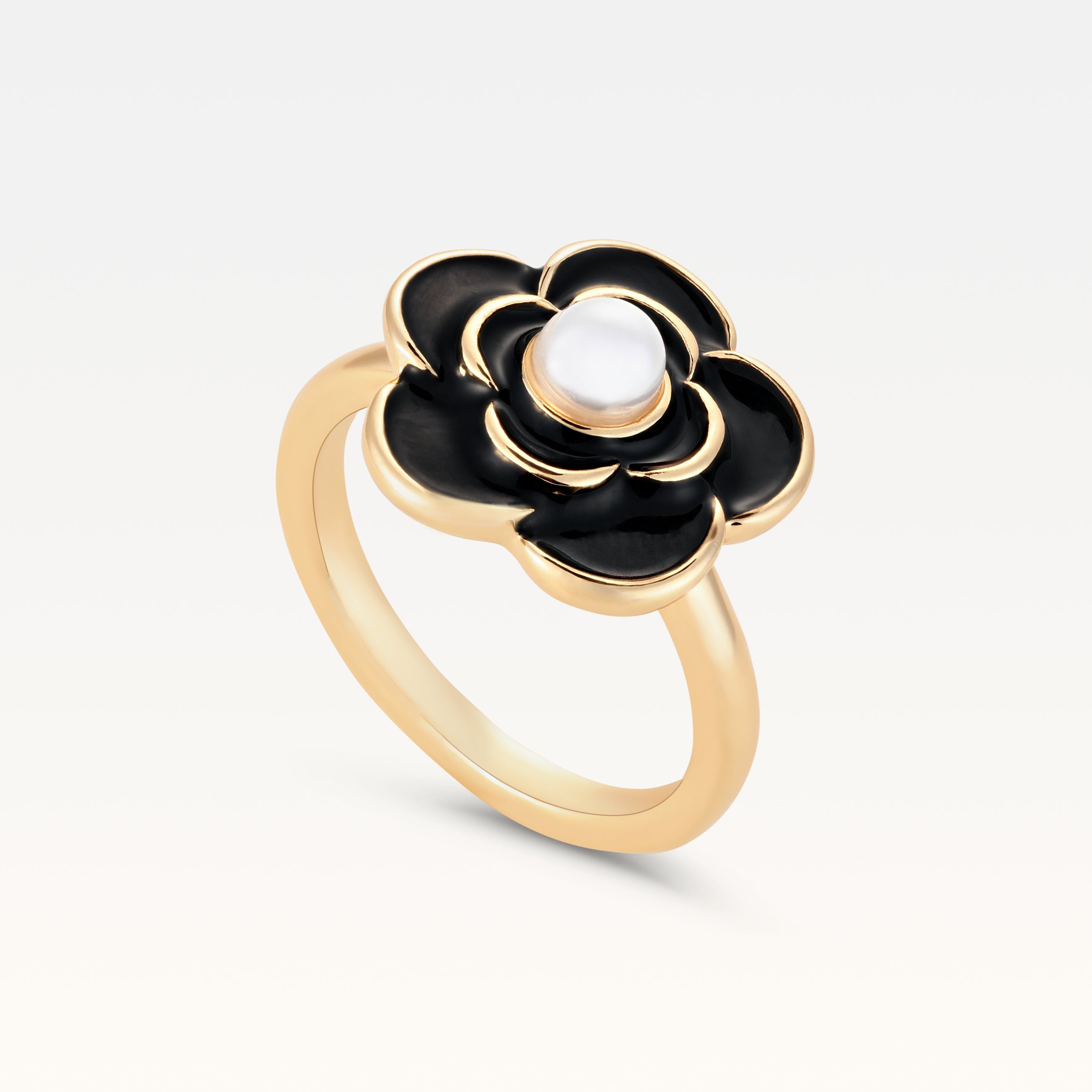 MB Côte d'Azur Gold-Plated Noir Camélia Pearl Ring