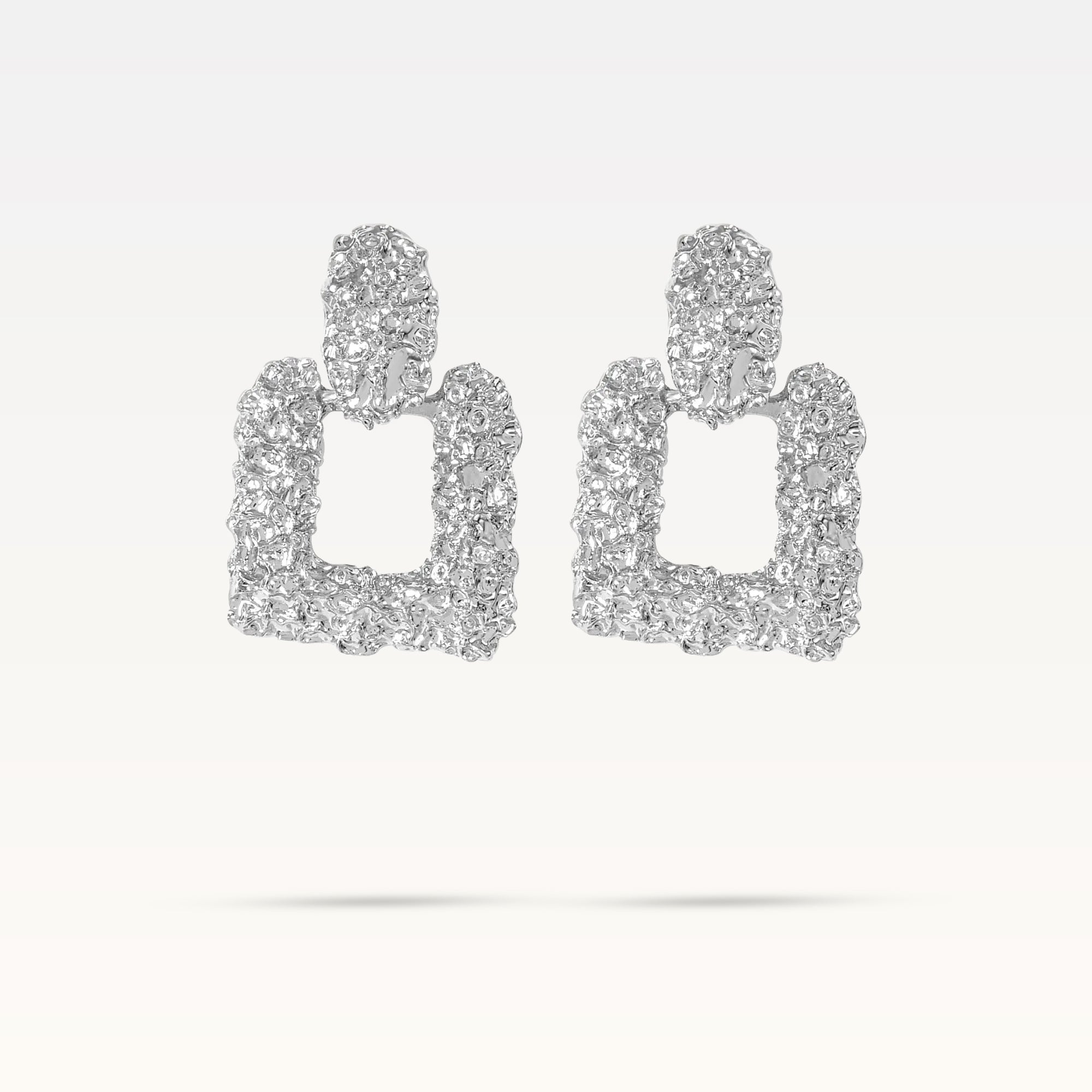 Textured Earrings Square - Silver