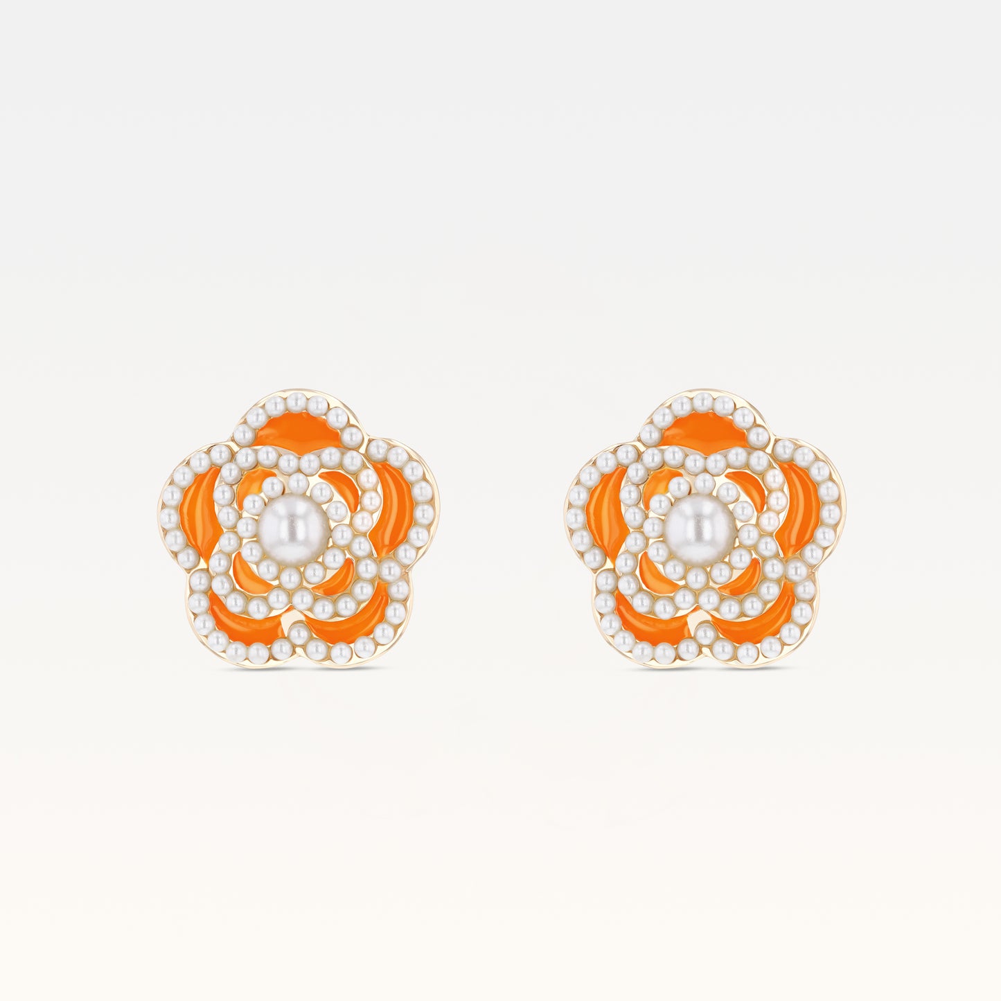 MB Côte d'Azur Gold-Plated Vibrant Luxury Orange Camélia Earrings