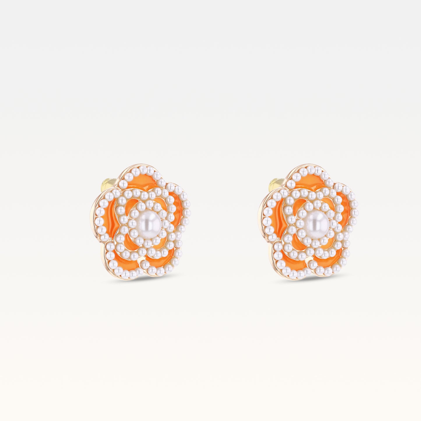 MB Côte d'Azur Gold-Plated Vibrant Luxury Orange Camélia Earrings