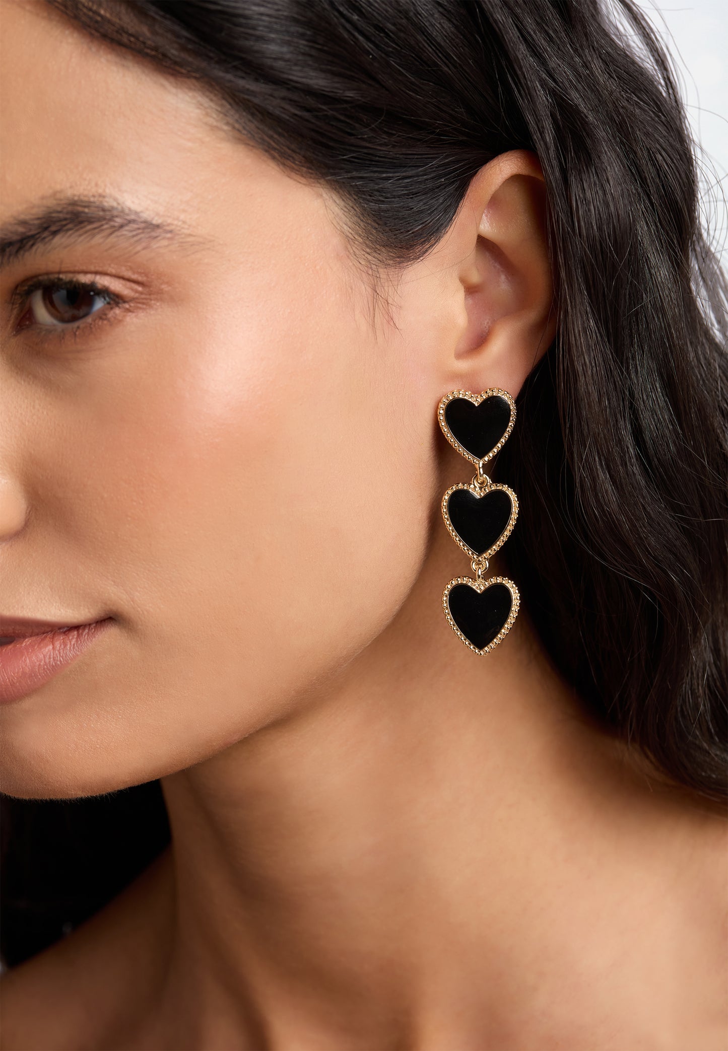 MB Maeva Gold-Plated Black Heart Earrings