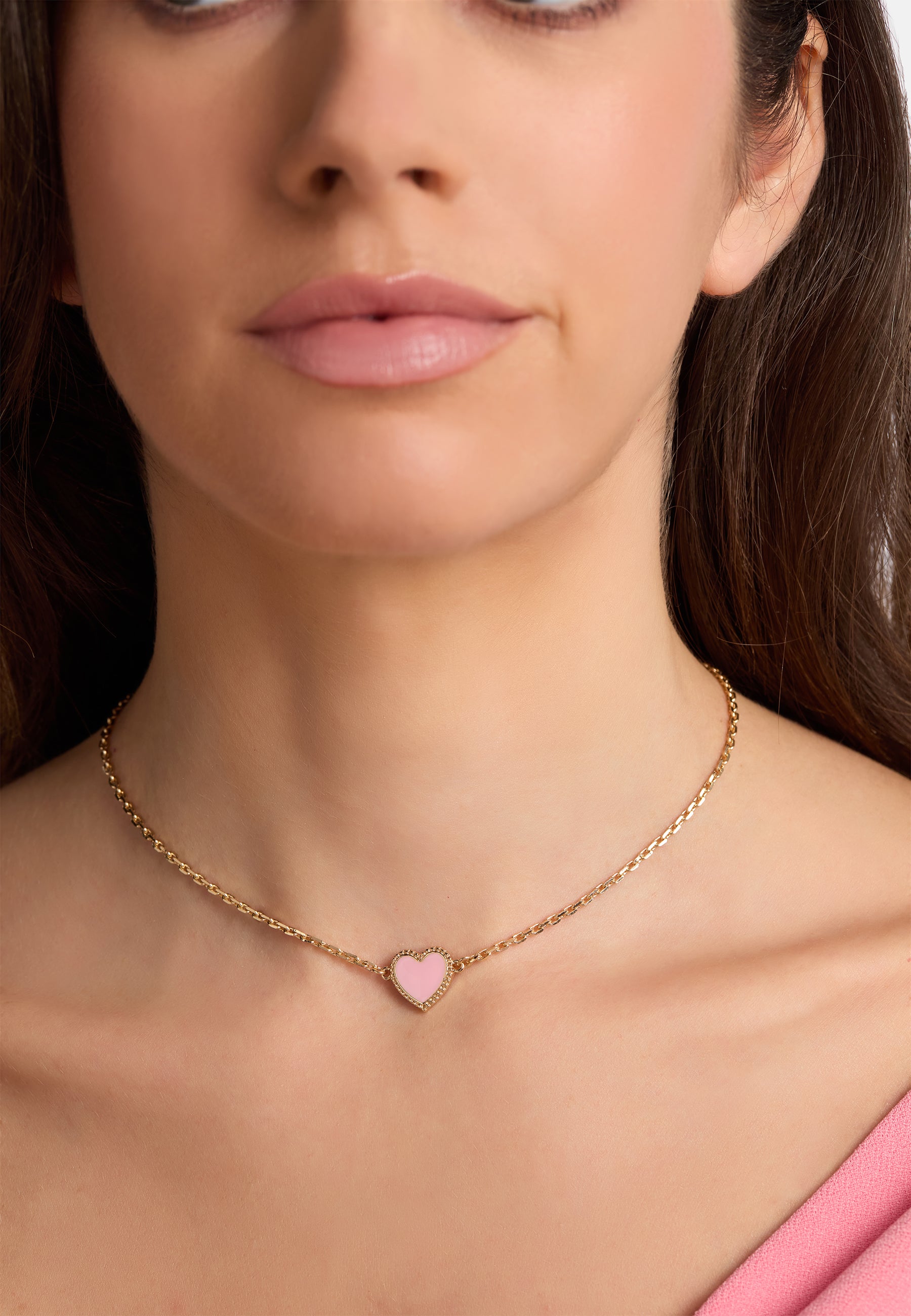 MB Maeva Gold-Plated Pink Heart Necklace