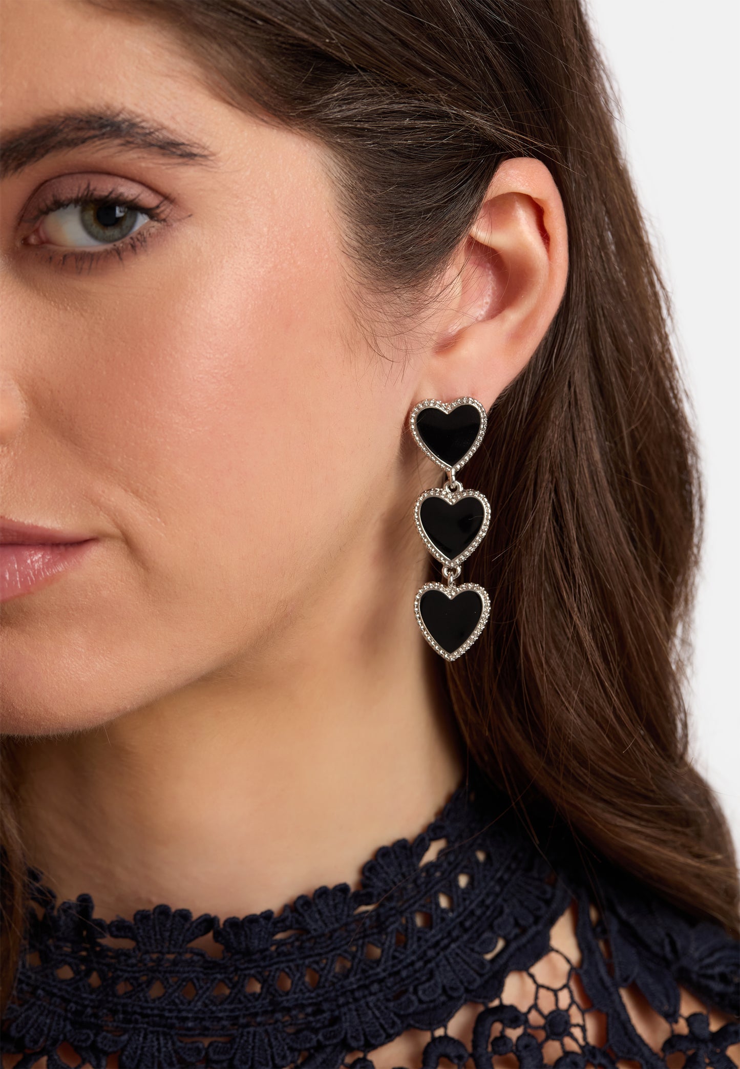 MB Maeva Silver-Plated Black Heart Earrings