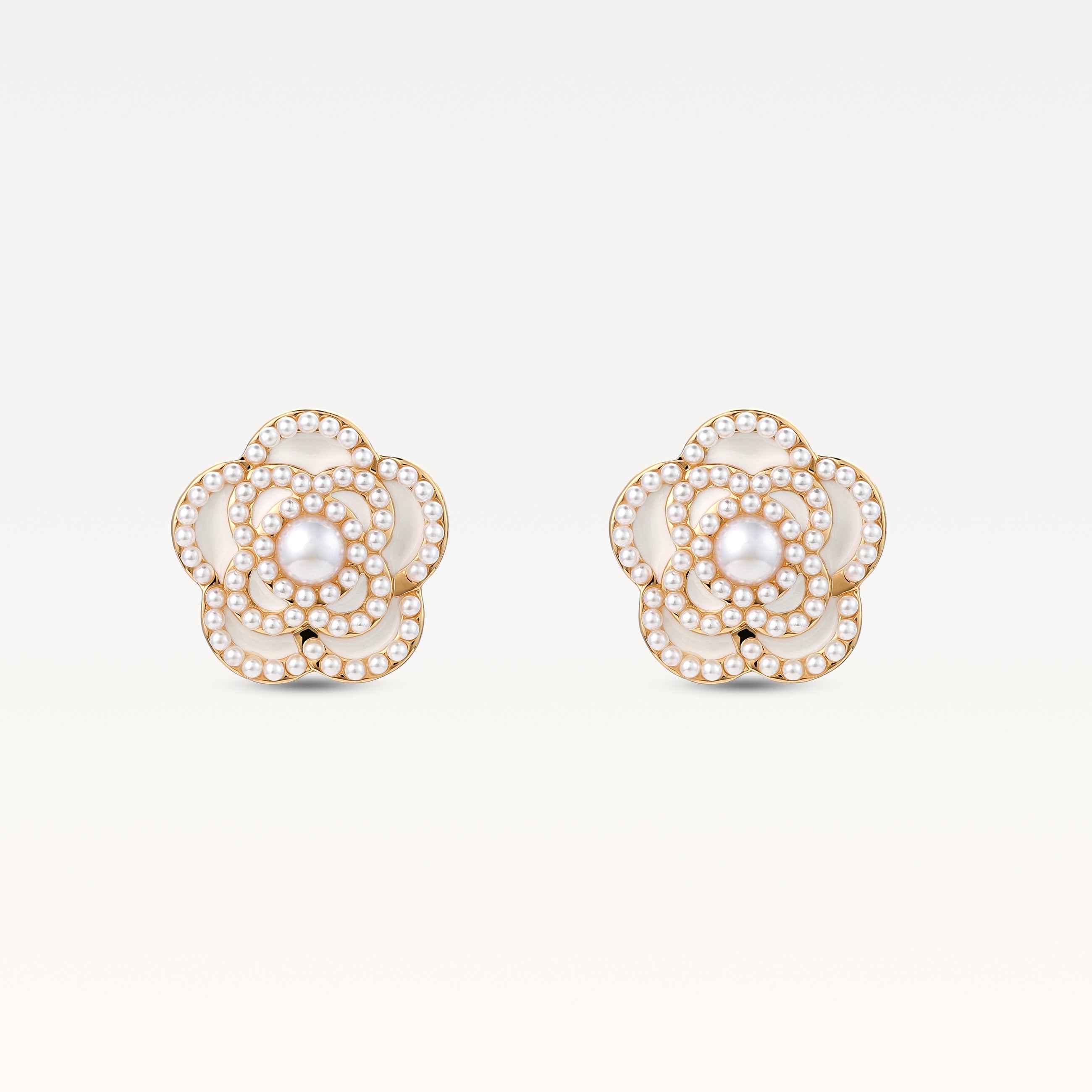 MB Signature Gold-Plated Blanc Camelia Earrings