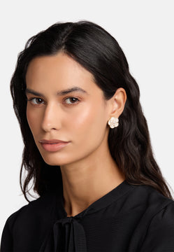 MB Signature Gold-Plated Blanc Camelia Earrings