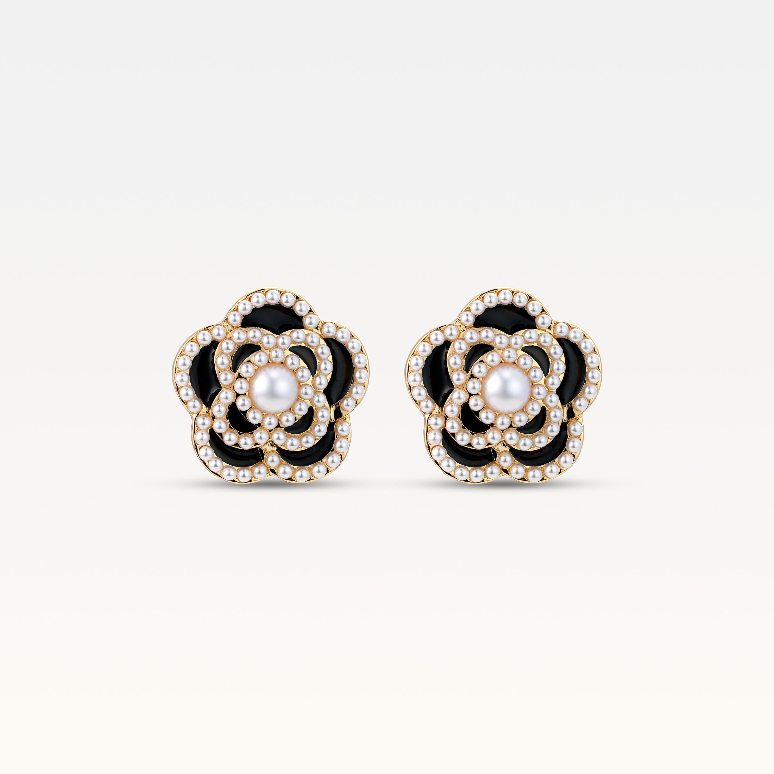 MB Signature Gold-Plated Noir Camelia Earrings