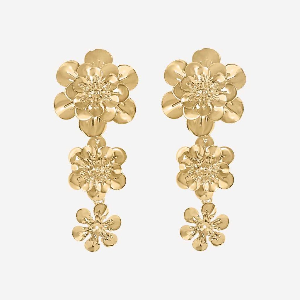 TFC Festive Flower Pearl Statement Gold Plated Stud Earrings