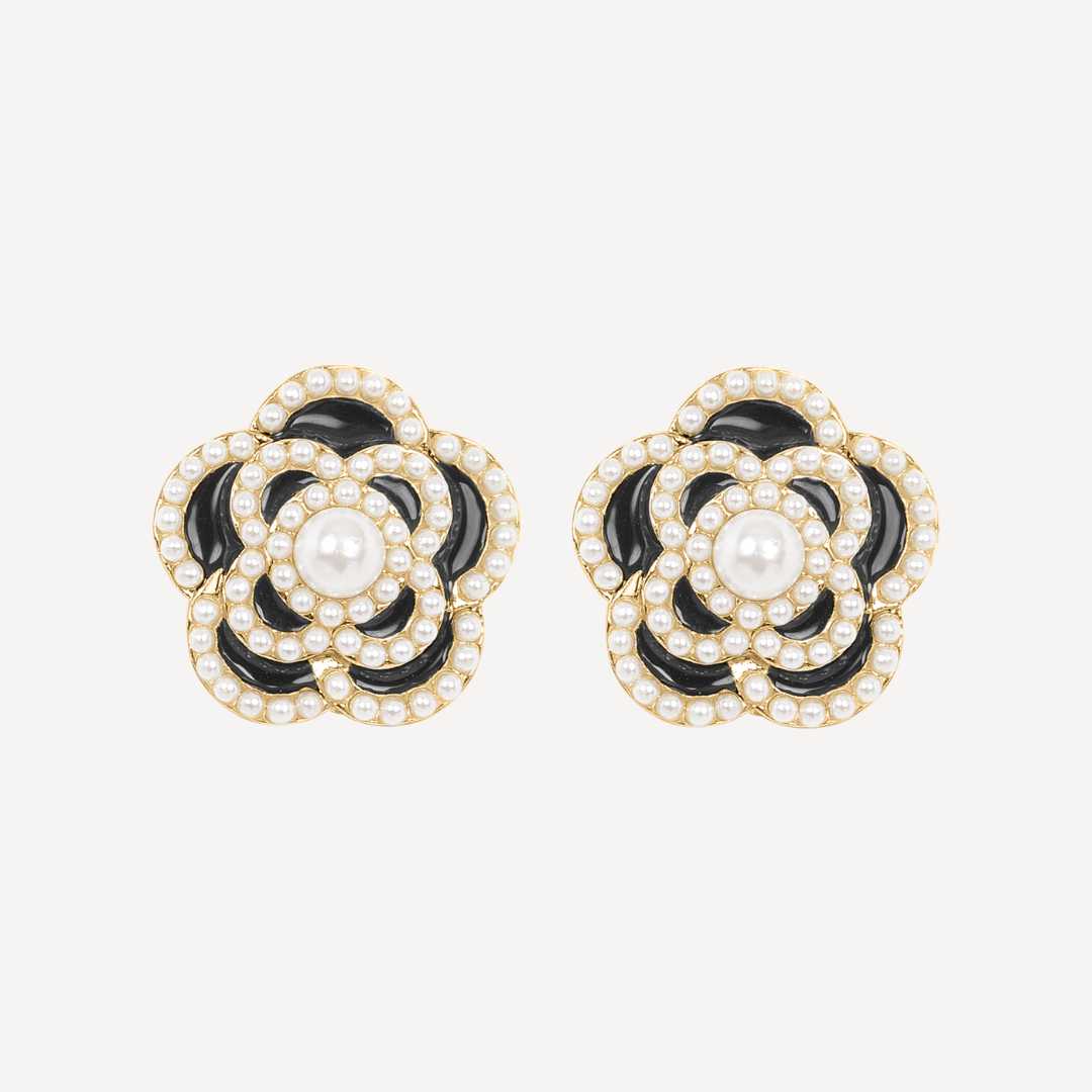 Camellia Black Flower Stud Earrings – Aurora Queen