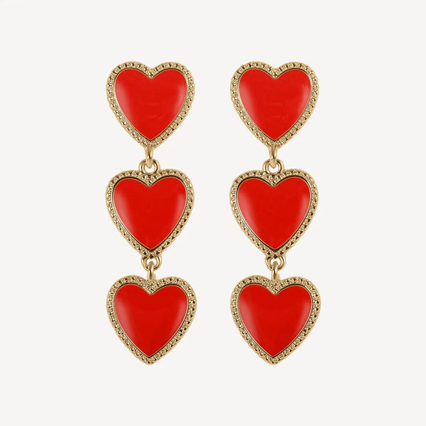 Gold Pink & Red Heart Drop Earrings - 3 Pack