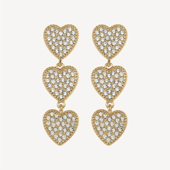 A pair of Maeva Earrings - Shine - Rhinestone Heart Dangle Earrings from Margot Bardot Online