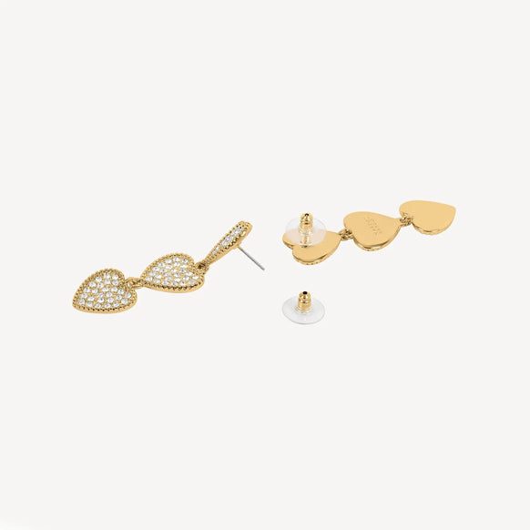 A pair of Maeva Earrings - Shine gold heart shaped earrings with push back lock by Margot Bardot Online