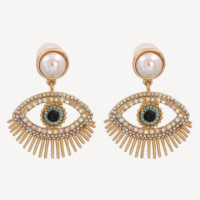 Mae Eye Pearl Earrings - Pastel & Gold
